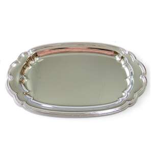 Ezüst színű ovális fém tálca, nagy méret - Tálca