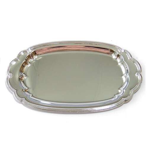 Ezüst színű ovális fém tálca, nagy méret