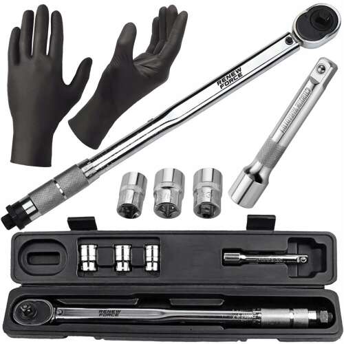 Renew Force torque wrench set, 1/2 inch, adjustable 28-210 Nm, with 3 sockets and gloves