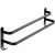 Black towel rack with two bars and hooks, mounted on a wall