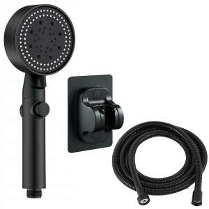 Black shower head with 5 spray settings, handheld shower head with hose and wall mount, shower head with water saving technology - Shower set