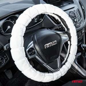 White fluffy steering wheel cover for winter, AMIO brand - AMiO