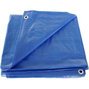 Folded blue waterproof tarp with metal grommets, close-up. - Garden tarp