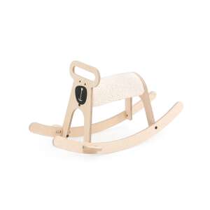 MamaToyz wooden rocking horse, natural wood with white plush seat, for toddlers - Rocking horse & animal