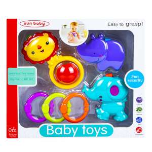 Sun Baby Baba Játékok Szett 6 db - Csörgő, Rágóka és Gyűrű Játékok Babáknak - Csörgő