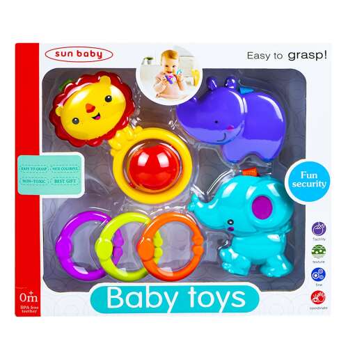 Sun Baby Baba Játékok Szett 6 db - Csörgő, Rágóka és Gyűrű Játékok Babáknak