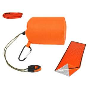 Emergency thermal blanket, orange, with carrying bag and whistle - Camping & Hiking