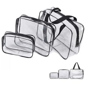 Set of 3 clear travel cosmetic organizers with black trim - Cosmetic bag