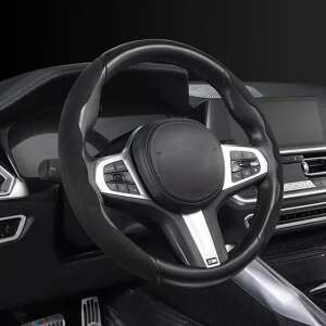 Black Alcantara steering wheel cover set, universal size - EALMEU