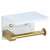 White toilet paper holder with extra shelf and gold arm