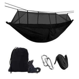 Nylon Camping Hammock with Mosquito Net, Black, 260 cm x 140 cm