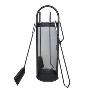 Fireplace tool set with stand, black steel, 4 piece set - Fireplace & Stove