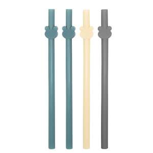 Set of 4 BabyJem reusable silicone straws with frog design in blue, grey, beige and pink - Straw