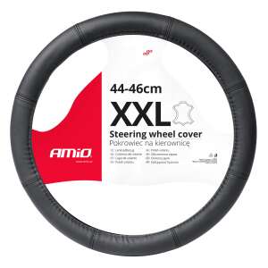 Čierna kožená ochrana volantu pre autá, veľkosť XXL, 44-46cm, značka AMIO - AMiO