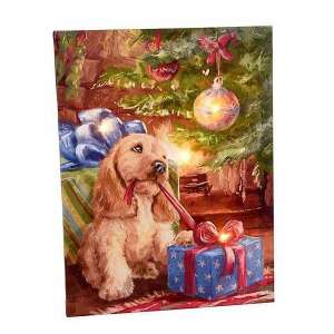 Karácsonyi ledes falikép - kutyus ajándékot bont 91008781 