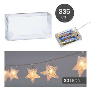 Csillag alakú LED fényfűzér, 20 LED, 335 cm hosszú, meleg fehér fény, elemes - Nonbrand Fényfüzér