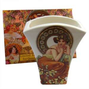 Porcelán váza Mucha Topáz festményével, 20 cm - Mucha