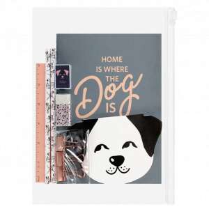 Home is where the Dog is Schreibwaren-Set mit Notizbuch, Bleistiften, Radiergummi, Spitzer, Lineal und Klammern - Starpak