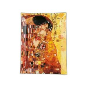 Klimt A csók téglalap alakú üvegtányér, dekoratív kínáló tál, krém háttér, 32x24 cm - Klimt