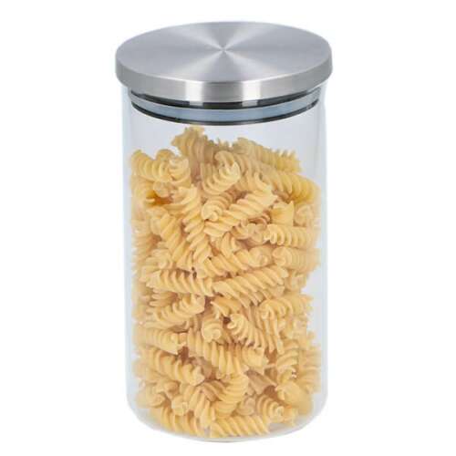 Alpina 950 ml-es üvegtároló fémtetővel, légmentesen záródó, átlátszó üveg, rozsdamentes acél fedél, tésztához, rizshez, cukorhoz, liszthez, babhoz, dióhoz, nassolnivalókhoz, kamrarendezéshez