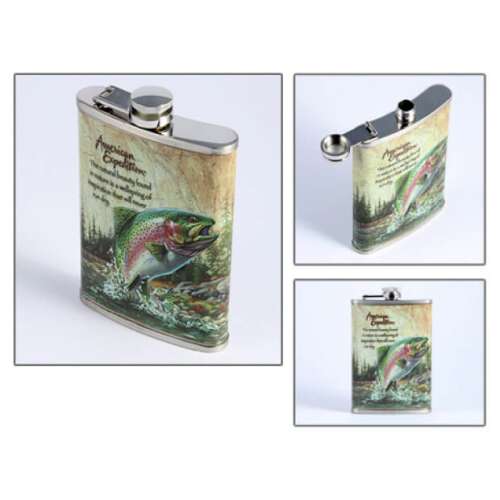 Horgász flask, rozsdamentes acélból, halas mintával. 270 ml-es űrtartalom.