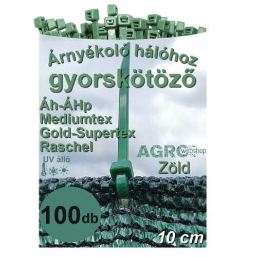 Zöld Gyorskötöző 100 db 10 cm - Árnyékoló Hálóhoz Műanyag Kötegelő Bilincs - Ts1236100G -