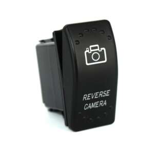 Comutator negru pentru cameră de marșarier cu pictogramă cameră și textul "REVERSE CAMERA" - Camere Auto Marsarier