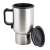 Stainless steel travel mug with black handle and lid, 400ml capacity