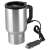 Stainless steel travel mug with black handle and lid, 400ml capacity, with car charger