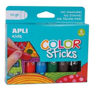 APLI Kids Color Sticks tempera kréta készlet, 6 szín, 10g-os, nem hagy foltot, gyorsan szárad, ideális rajzoláshoz és festéshez papíron, kartonon és más felületeken - Tempera