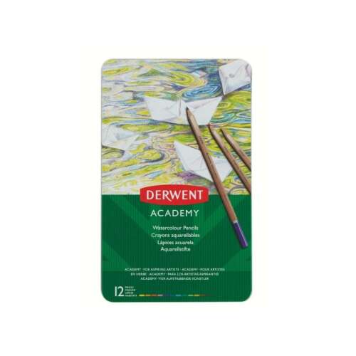 Derwent Academy Aquarellstifte, 12 verschiedene Farben, in einer Metalldose