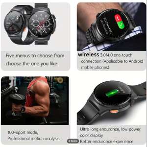 Inteligentné hodinky AOVO QW49 s maďarským menu, pre mužov a ženy, módny štýl, bezdrôtové volanie, pre 100+ športov, multifunkčné, budík, stopky, počasie, krvný tlak, monitor srdcového tepu, s čiernym remienkom