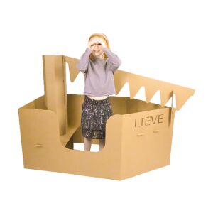 Színezhető karton játék - Játék karton hajó: Kislány játszik egy karton hajóban, kreatív játék - Kartent