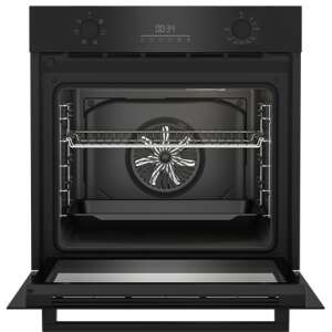 Beko BBIE17300B Einbau-Backofen, schwarz, offene Tür, Innenraum mit Rost und Lüfter sichtbar - Beko