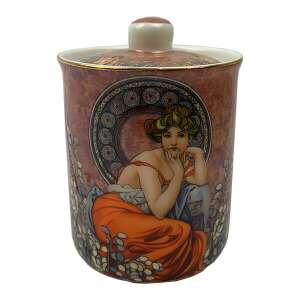 Mucha porcelán konyhai tároló edény fedővel, Alphonse Mucha festményével díszítve - Mucha