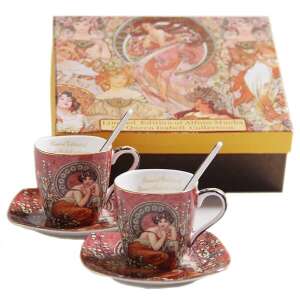 Mucha Topáz 2 személyes eszpresszó csésze szett alátétekkel és kanalakkal - Mucha