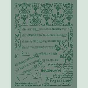 A4-es sablon zenei jegyekkel, mintákkal és a 'A képzeletnek nincs határa' felirattal - Rajzsablon