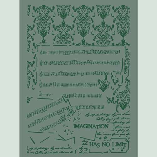 A4-es sablon zenei jegyekkel, mintákkal és a 'A képzeletnek nincs határa' felirattal