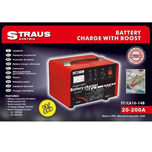 Straus akkumulátor töltő gyorstöltés funkcióval, 12V-24V, 20-200A, ST/CA10-14B