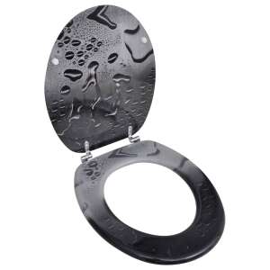 Toaletné sedadlo vidaXL s dizajnom vodných kvapiek a chromovanými zinkovými pántmi - Čierno-šedá - VidaXL WC dosky