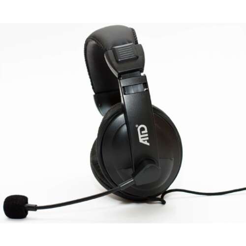 ATD M-288M Wired Stereo Headphones with Microphone, Black