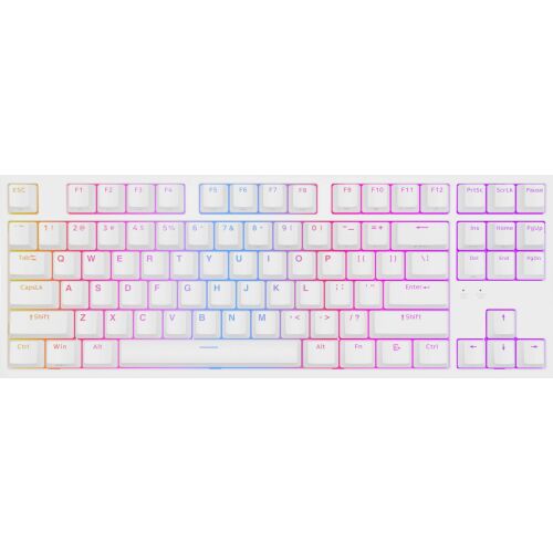 Draufsicht der weißen mechanischen Tastatur Genesis Thor 404 TKL mit RGB-Beleuchtung