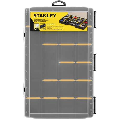 Stanley Essentials 22 részes szortimenter szervező, átlátszó műanyag sárga válaszfalakkal - Műhelyfelszerelés