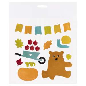 Herbst-Fensteraufkleber mit Bär, Kürbis, Blättern, Äpfeln und Flaggen - Fensteraufkleber