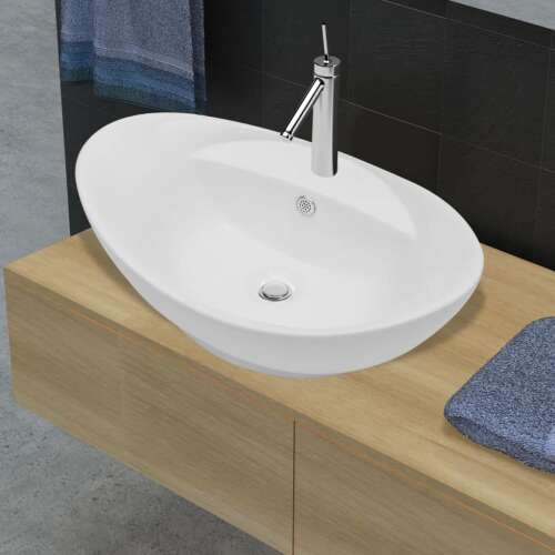 vidaXL 140678 Luxury Ceramic Basin Oval with Overflow and Faucet Hole 44179791