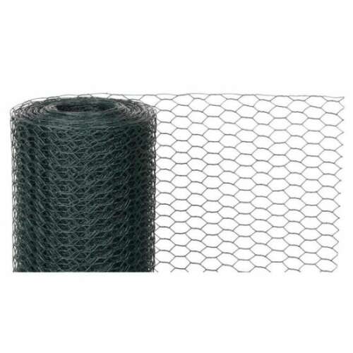 Green PVC chicken wire fencing, 25mm mesh, 1mm wire thickness, 1 meter high