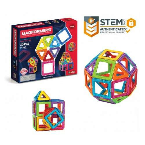 Magformers magnetic building set, 30 pieces, basic set, includes squares and triangles, STEM authenticated educational product