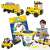 Clicformers 5-in-1 Construction Vehicles Building Set, 123 pieces, yellow and grey construction vehicles, large yellow bucket with lid, building plans, boy playing with the set