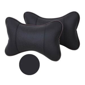 2-Piece Car Headrest Pillow Set for Neck Support in Ecological Leather, Black