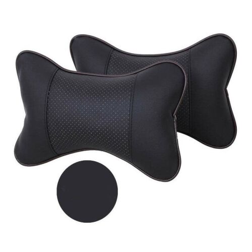 Set of 2 black eco-leather car headrest pillows for neck support